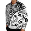 Camisa Polo Masculina Plus Size de Manga Longa com Estampa de Plumeria (Estilo Havaiano) e Design de Tatuagem Polinésia/Samoana