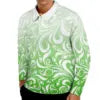 Camisa Polo Masculina Plus Size de Manga Longa com Estampa de Plumeria (Estilo Havaiano) e Design de Tatuagem Polinésia/Samoana