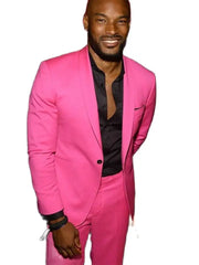 2 pçs blazer calças quente rosa xale lapela casual conjunto de terno masculino fino ajuste terno do homem festa wear celebridade baile smoking (jaqueta + calças)