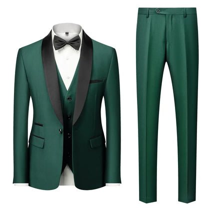 Grooms Single Breasted 3-Piece Suit Shawl Lapel Collar Dress Formal Men's Suit for Wedding Dinner