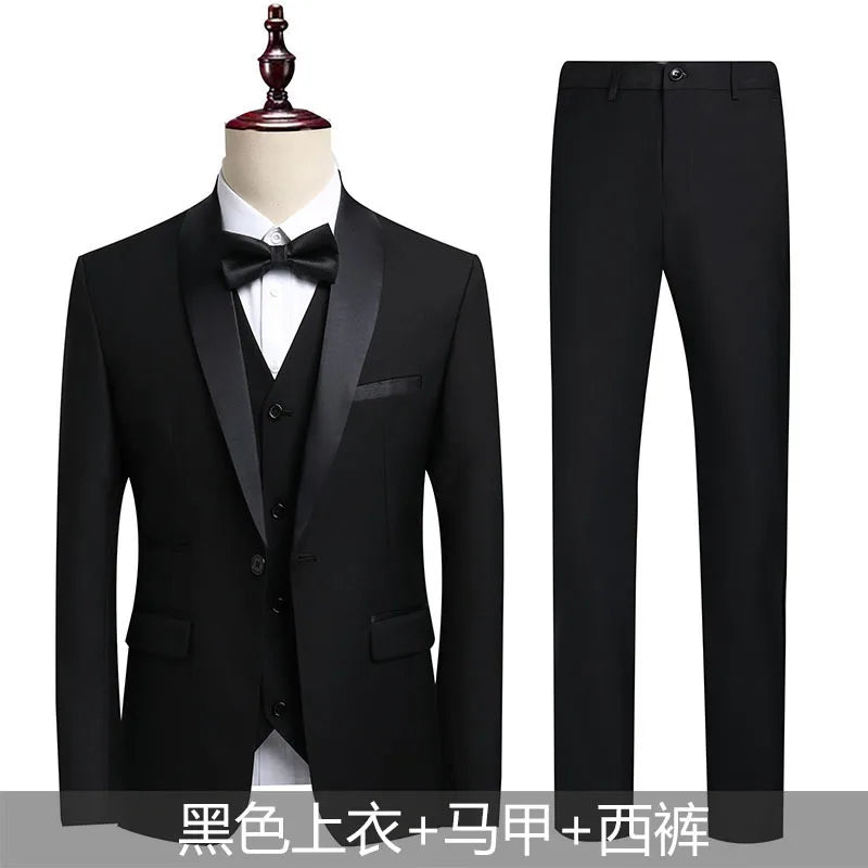 Shengqiu Aristocratic 2025 Summer Wedding Suit Groom High-end Business Casual Men's Slim-fit Three-piece