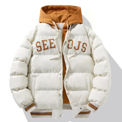 Jaqueta de Beisebol de Inverno Estilo Harajuku com Design de Camadas Sobrepostas , Acolchoada com Algodão e Plumas, Modelagem Larga, com Capuz e Proteção contra o Frio .