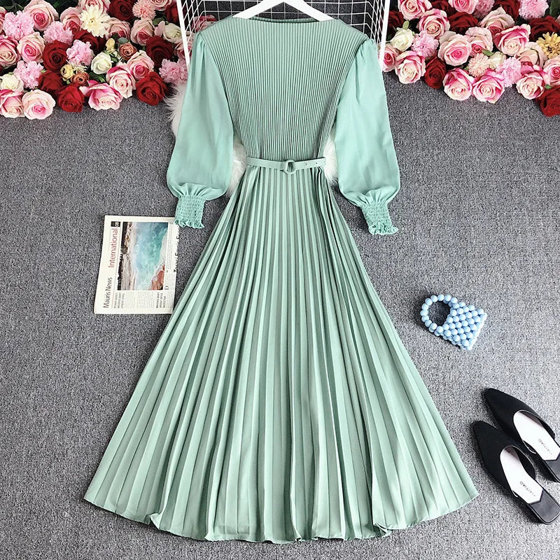 Pleated Dress Pleat and Waisted Slimming Elegant Slightly Mature Style Women's Clothing Spring New Premium Long Casual Dress