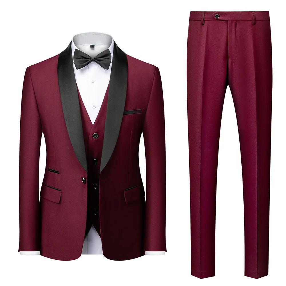 Grooms Single Breasted 3-Piece Suit Shawl Lapel Collar Dress Formal Men's Suit for Wedding Dinner
