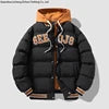 Jaqueta de Beisebol de Inverno Estilo Harajuku com Design de Camadas Sobrepostas , Acolchoada com Algodão e Plumas, Modelagem Larga, com Capuz e Proteção contra o Frio .