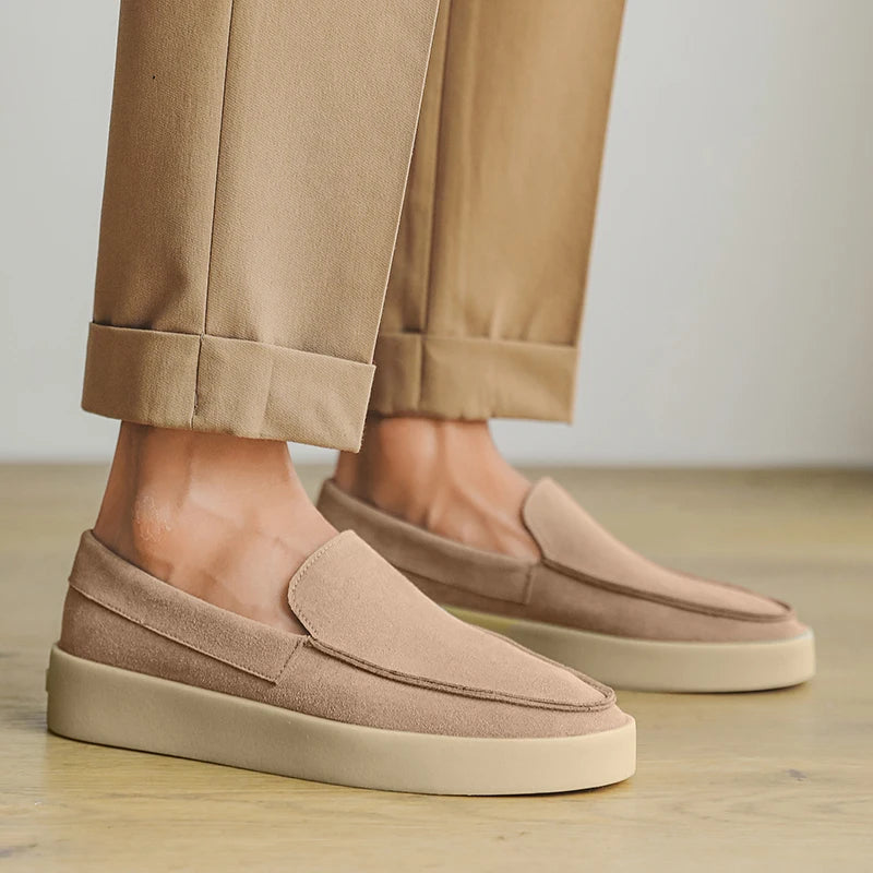 Mocassins masculinos de camurça, estilo slip-on, casuais, leves, respiráveis e confortáveis para caminhada
