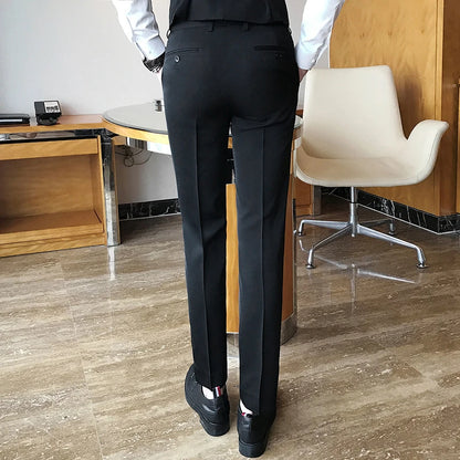 Calças masculinas de primavera e verão, calças brancas puras da moda, calças casuais de negócios simples estilo japonês da moda