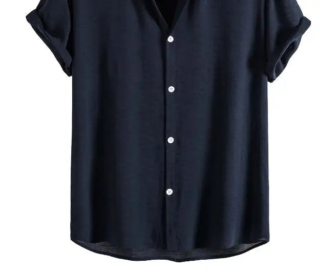 Men Cotton Blend Shirt Summer Short Sleeve Lapel Collar Button Solid Color New Fashion Clothes for Men Tops Casual Shirts