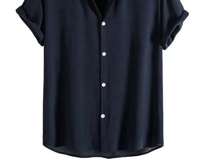 Men Cotton Blend Shirt Summer Short Sleeve Lapel Collar Button Solid Color New Fashion Clothes for Men Tops Casual Shirts