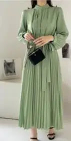 Women's Minimalist Long Sleeve Solid Color Stand up Collar Tie up Waist Pleated Women's Clothes Casual Loose Fitting Dress