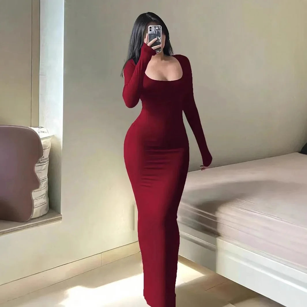 Novo vestido feminino sereia de corte reto para outono e inverno na Europa e nos Estados Unidos.