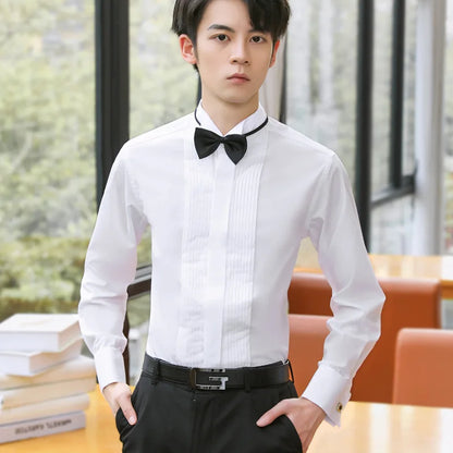 French Cuff Sleeves Party Dinner Wedding White Tuxedo Shirt With Bow Tie