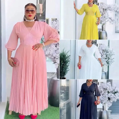 Vestido longo de festa elegante e ajustado para mulheres, em chiffon, com capa, mangas sino e detalhes em renda.
