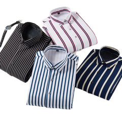 Men's Classic Stripe Satin Long Sleeve Shirt Breathable Business Office Dress for Autumn Season