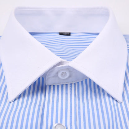 Camisa masculina clássica francesa com punhos listrados, bolso único, ajuste padrão, camisas de casamento de manga comprida (abotoaduras incluídas)