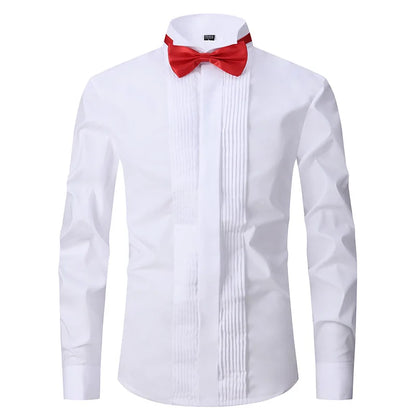 French Cuff Sleeves Party Dinner Wedding White Tuxedo Shirt With Bow Tie