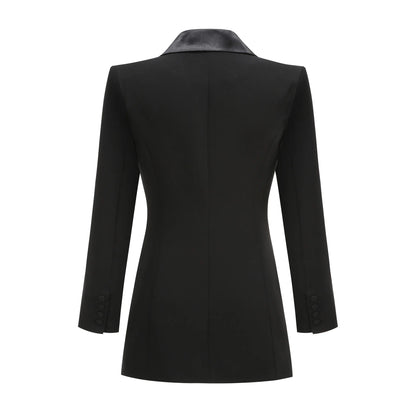 Novo Blazer Feminino Sexy com Decote em V Profundo, Corte Regular, Manga Longa, Preto, Detalhe de Botões e Design Elegante. 100%