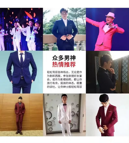 EUR US Size XS-3XL Luxury 3piece Men's Wedding Suit Slim Solid Color Business Office Suit Sets Large Size Blazer+pants +vest