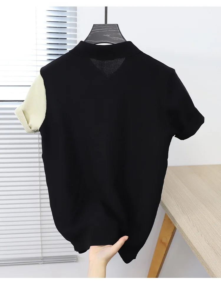 Camisa Polo Masculina de Verão com Zíper Parcial, Gola Dobrável e Modelagem Ajustada (Slim Fit) — Tecido "Ice Silk" Listrado, Personalizável com Logo (OEM)
