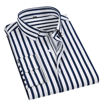 Men's Classic Stripe Satin Long Sleeve Shirt Breathable Business Office Dress for Autumn Season