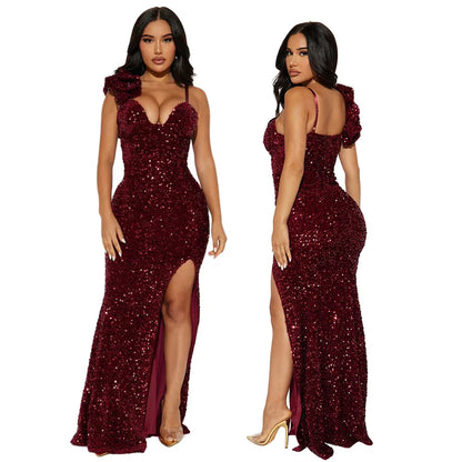 Vestido de Festa Formal e Sexy de Alta Qualidade para Mulheres – Longo, de Luxo e com Lantejoulas (Atacado)