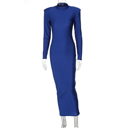 Vestido midi de gola alta, justo ao corpo, para outono e inverno, feminino, casual, manga longa, tamanhos P, M, G e plus size. Vestido slim elástico, preto, azul e verde.