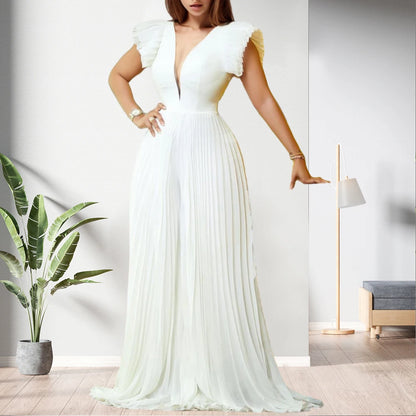 Macacão Feminino Plus Size de Verão, Elegante, Liso e com Decote em V