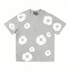 Conjunto Masculino de 2 Peças (Camiseta e Shorts) em Jeans com Estampa de Guirlanda em Relevo (3D Puff) e Detalhes Rasgados – Estilo Streetwear Americano (100% Algodão)