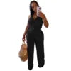 Conjunto feminino casual de duas peças: blusa frente única com amarração, botões e cor sólida + calça soltinha (tendência de verão)