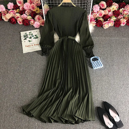 Pleated Dress Pleat and Waisted Slimming Elegant Slightly Mature Style Women's Clothing Spring New Premium Long Casual Dress