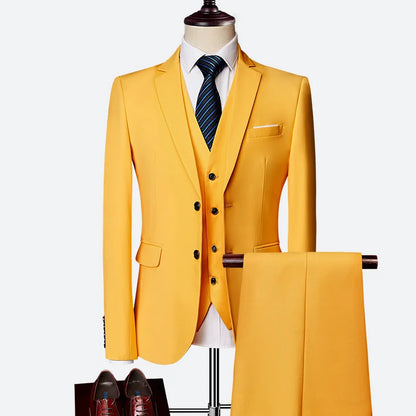 EUR US Size XS-3XL Luxury 3piece Men's Wedding Suit Slim Solid Color Business Office Suit Sets Large Size Blazer+pants +vest