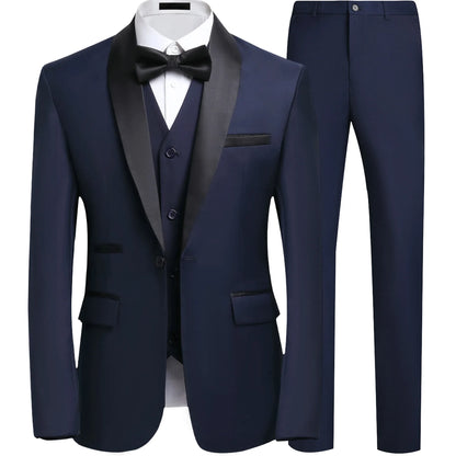 Suit Set Mens Korean-style Slim-fit Groom Wedding Dress Business Formal Three-piece