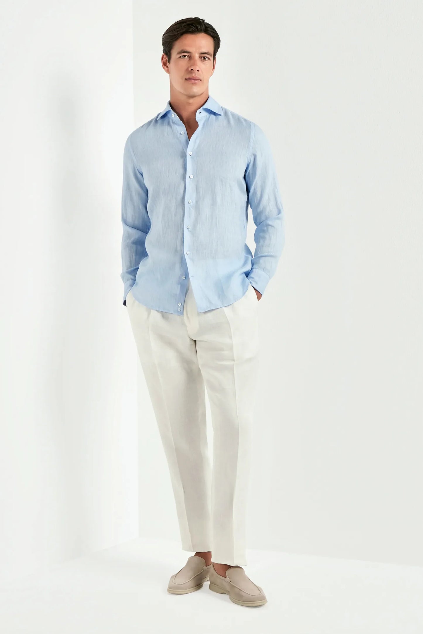 Light blue garment dyed linen shirt - Made in Italy