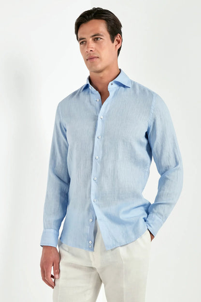 Light blue garment dyed linen shirt - Made in Italy
