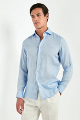 Light blue garment dyed linen shirt - Made in Italy