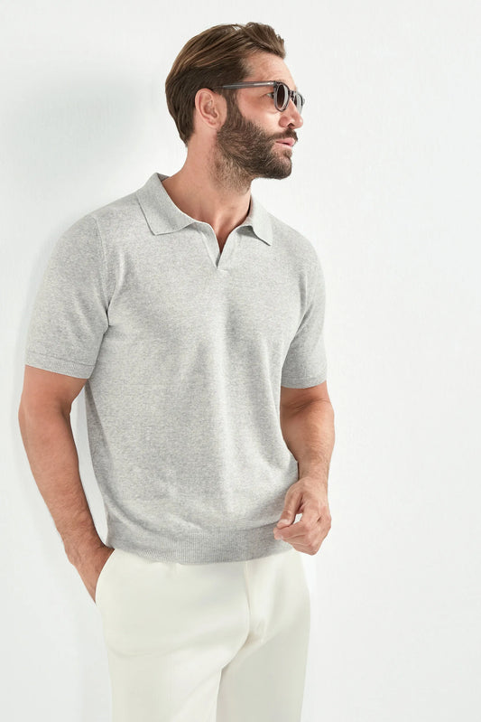 Light grey cotton and linen polo - Made in Italy