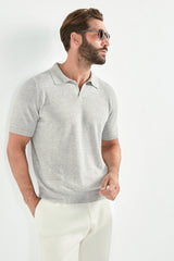 Light grey cotton and linen polo - Made in Italy