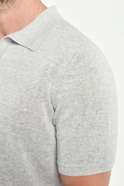 Light grey cotton and linen polo - Made in Italy