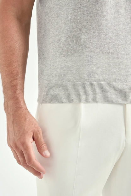 Light grey cotton and linen polo - Made in Italy