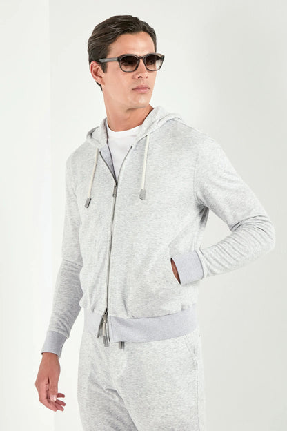 Light grey jersey zip hoodie - Made in Italy