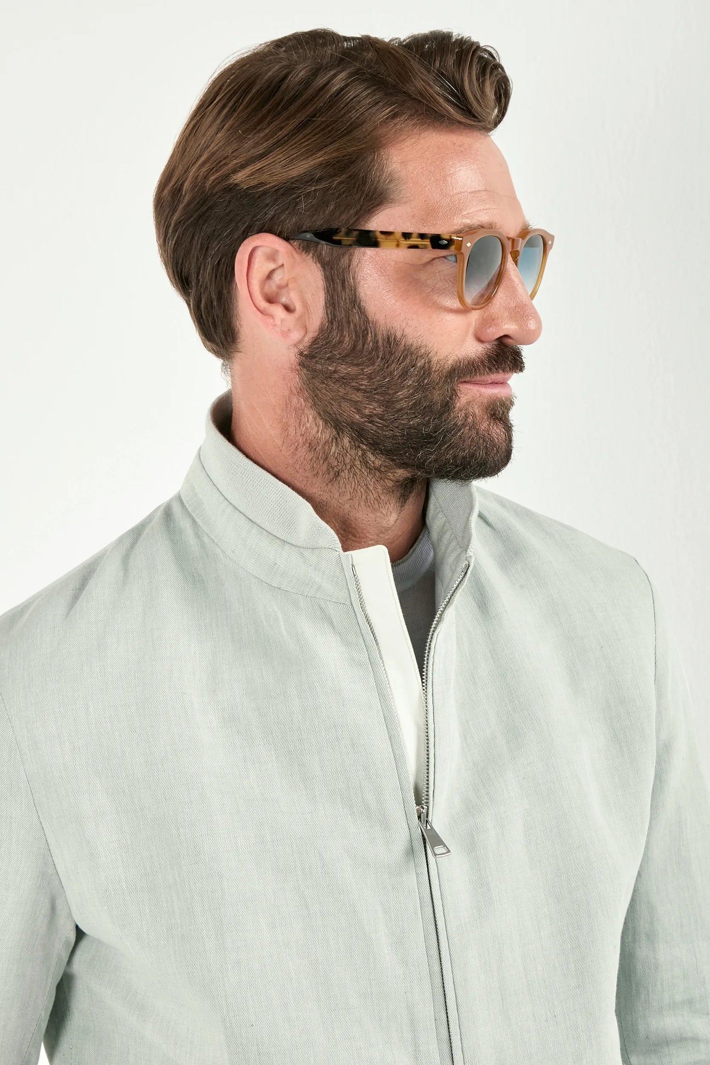 Light sage linen and cotton bomber - Made in Italy