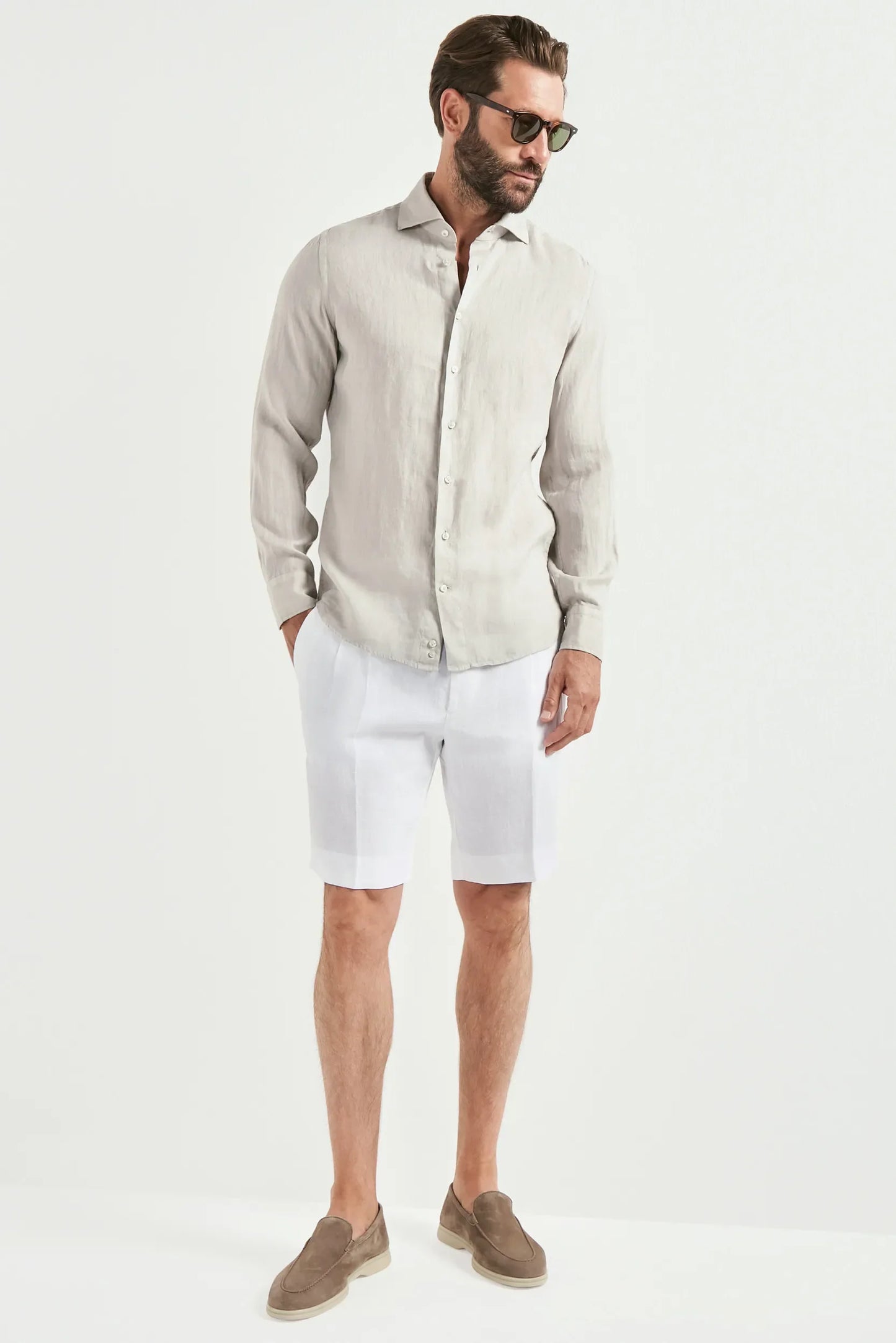 Light stone garment dyed linen shirt - Made in Italy