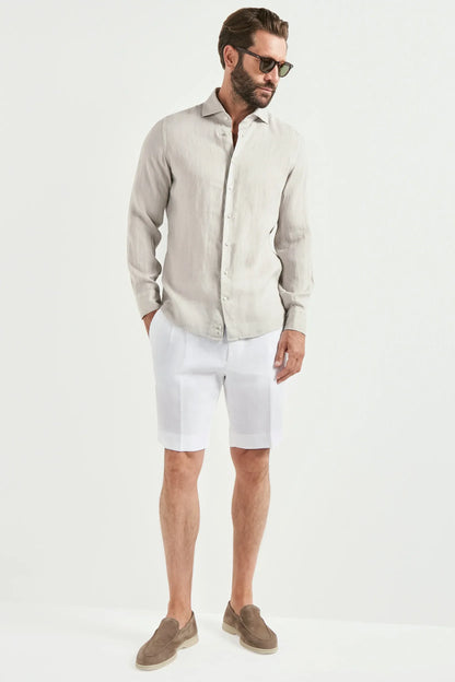 Light stone garment dyed linen shirt - Made in Italy