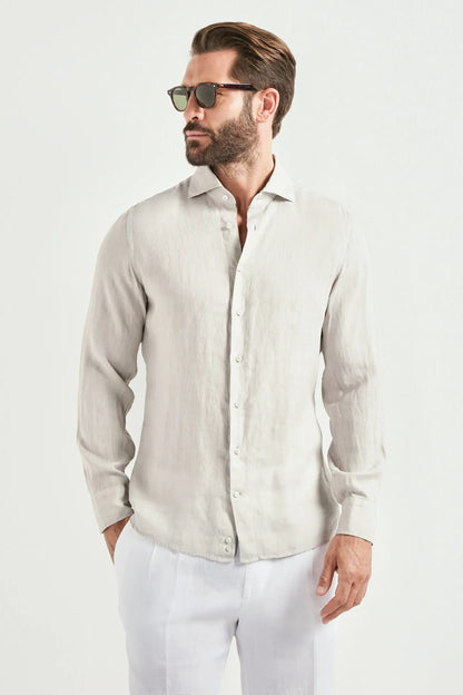 Light stone garment dyed linen shirt - Made in Italy