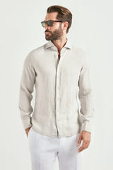 Light stone garment dyed linen shirt - Made in Italy