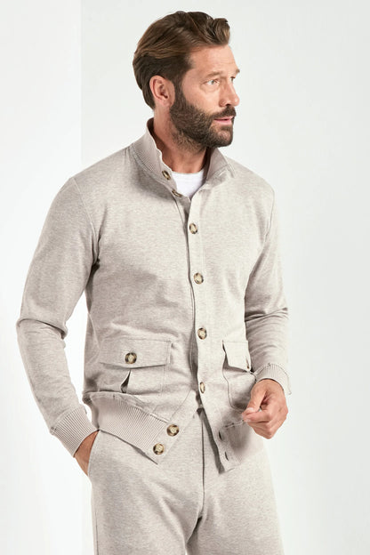 Light taupe jersey cardigan - Made in Italy