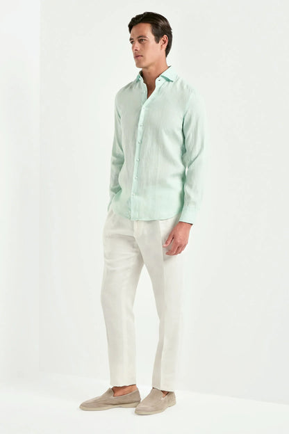 Mint garment dyed linen shirt - Made in Italy