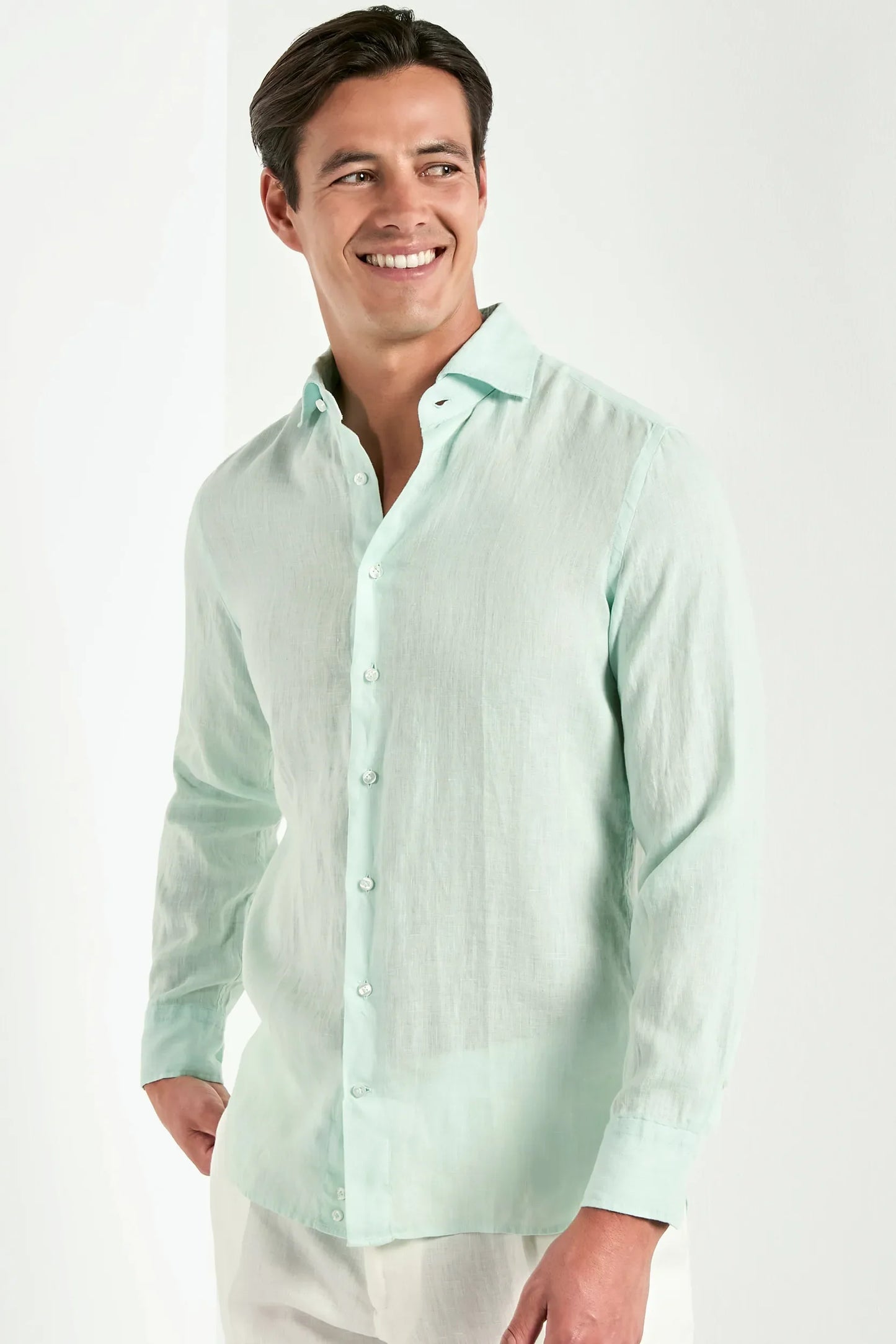 Mint garment dyed linen shirt - Made in Italy