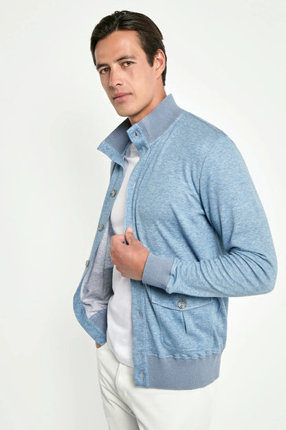 Ocean blue jersey cardigan - Made in Italy