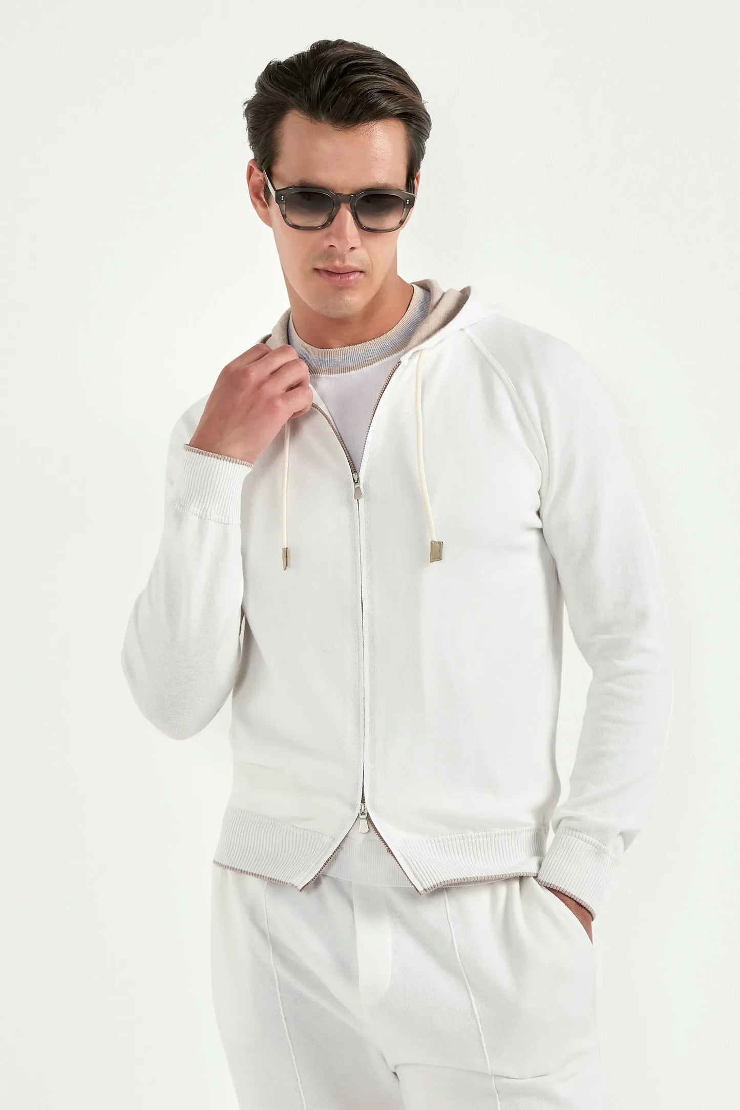 Off-white cashmere blend hoodie - Made in Italy